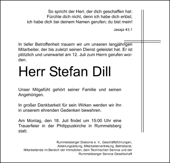 Traueranzeige von Stefan Dill von Der Bote