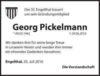 Traueranzeige von Georg Pickelmann von Hersbrucker Zeitung