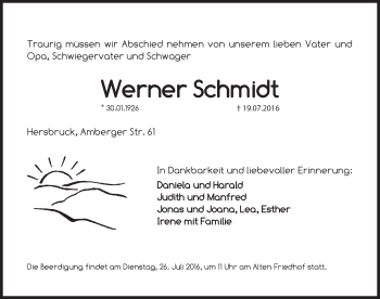 Traueranzeige von Werner Schmidt von Hersbrucker Zeitung