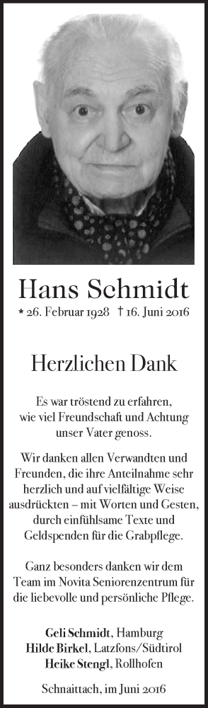 Traueranzeige von Hans Schmidt von Pegnitz-Zeitung
