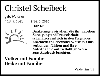 Traueranzeige von Christel Scheibeck von Hersbrucker Zeitung