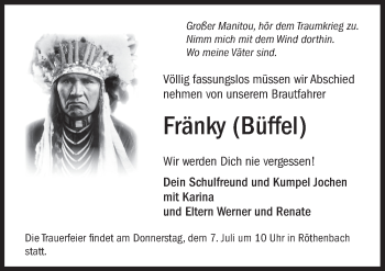 Traueranzeige von Fra¨nky  von Pegnitz-Zeitung
