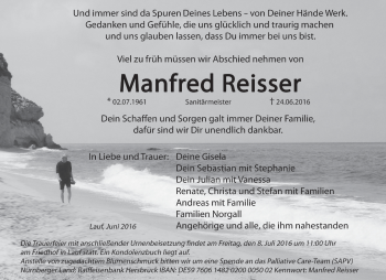 Traueranzeige von Manfred Reisser von Pegnitz-Zeitung