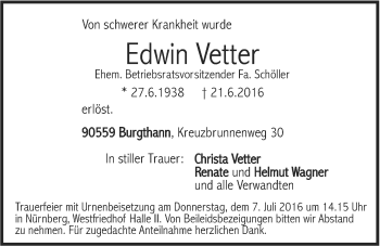 Traueranzeige von Edwin Vetter von Der Bote