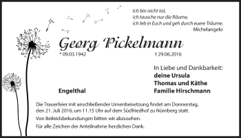 Traueranzeige von Georg Pickelmann von Hersbrucker Zeitung
