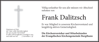 Traueranzeige von Frank Dalitzsch von Der Bote