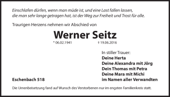Traueranzeige von Werner Seitz von Hersbrucker Zeitung