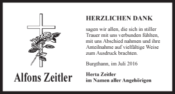 Traueranzeige von Alfons Zeltler von Der Bote