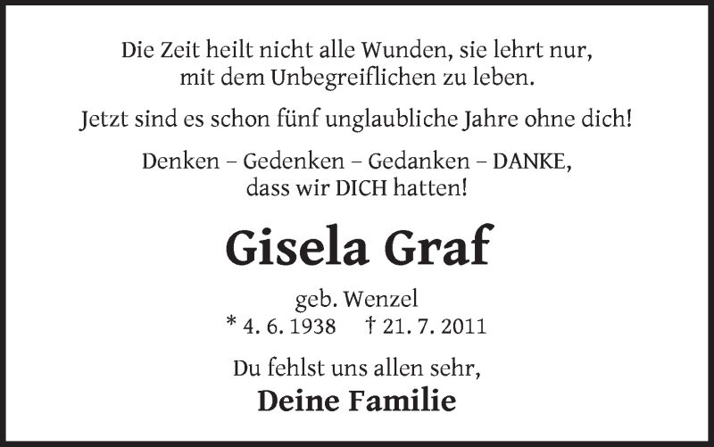  Traueranzeige für Gisela Graf vom 21.07.2016 aus Der Bote