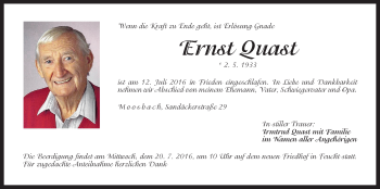 Traueranzeige von Ernst Quast von Der Bote