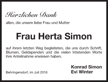 Traueranzeige von Herta Simon von Pegnitz-Zeitung