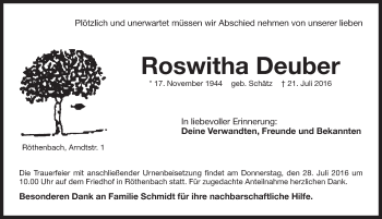 Traueranzeige von Roswitha Deuber von Pegnitz-Zeitung
