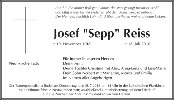 Traueranzeige von Josef Reiss von Pegnitz-Zeitung
