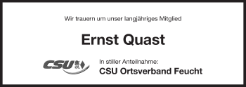 Traueranzeige von Ernst Quast von Der Bote