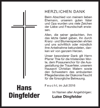 Traueranzeige von Hans Dingfelder von Der Bote