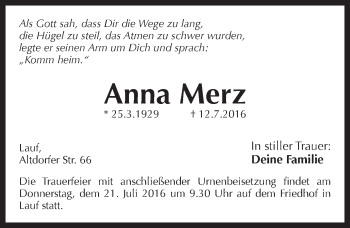 Traueranzeige von Anna Merz von Pegnitz-Zeitung