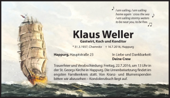 Traueranzeige von Klaus Weller von Hersbrucker Zeitung
