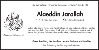 Traueranzeige von Alaeddin Jarallah von Pegnitz-Zeitung