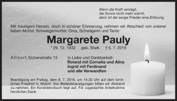 Traueranzeige von Margarete Pauly von Der Bote