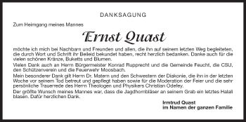 Traueranzeige von Ernst Quast von Der Bote