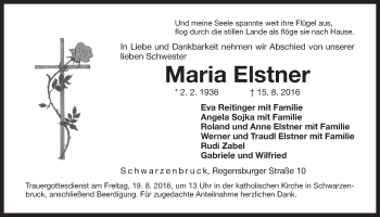 Traueranzeige von Maria Elstner von Der Bote
