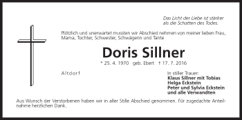 Traueranzeige von Doris Sillner von Der Bote