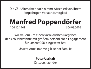 Traueranzeige von Manfred Poppendörfer von Hersbrucker Zeitung