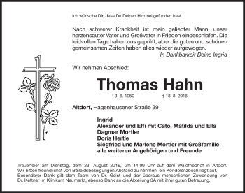 Traueranzeige von Thomas Hahn von Pegnitz-Zeitung