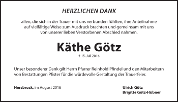 Traueranzeige von Käthe Götz von Hersbrucker Zeitung