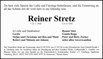 Traueranzeige von Reiner Stretz von Pegnitz-Zeitung