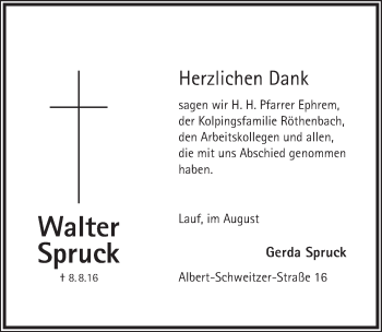 Traueranzeige von Walter Spruck von Pegnitz-Zeitung