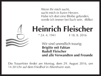 Traueranzeige von Heinrich Fleischer von Der Bote