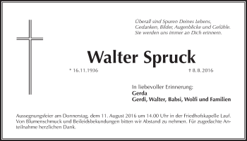 Traueranzeige von Walter Spruck von Pegnitz-Zeitung