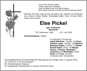 Traueranzeige von Else Pickel von Hersbrucker Zeitung