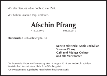 Traueranzeige von Afschin Pfrang von Hersbrucker Zeitung