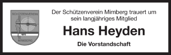 Traueranzeige von Hans Heyden von Der Bote