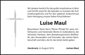 Traueranzeige von Luise Maul von Hersbrucker Zeitung