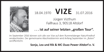 Traueranzeige von Jürgen Vizthum von Der Bote