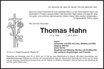 Traueranzeige von Thomas Hahn von Der Bote