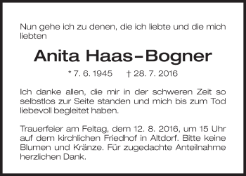 Traueranzeige von Anita Haas–Bogner von Der Bote