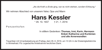Traueranzeige von Hans Kessler von Der Bote