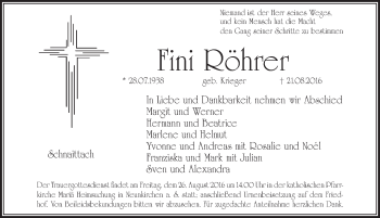 Traueranzeige von Fini Röhrer von Pegnitz-Zeitung
