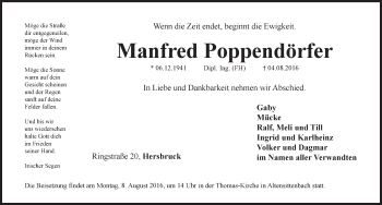 Traueranzeige von Manfred Poppendörfer von Hersbrucker Zeitung