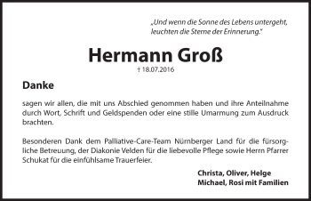 Traueranzeige von Hermann Groß von Hersbrucker Zeitung