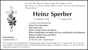 Traueranzeige von Heinz Sperber von Pegnitz-Zeitung