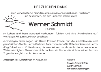 Traueranzeige von Werner Schmidt von Hersbrucker Zeitung