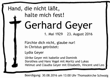 Traueranzeige von Gerhard Geyer von Pegnitz-Zeitung