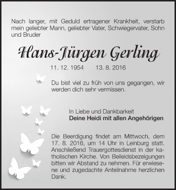Traueranzeige von Hans-Jürgen Gerling von Der Bote