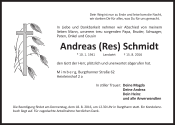 Traueranzeige von Andreas Schmidt von Der Bote