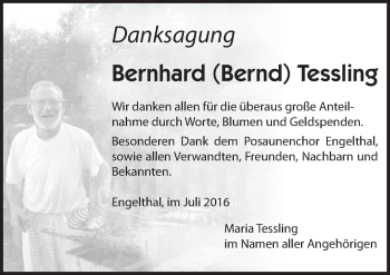 Traueranzeige von Bernhard Tessling von Hersbrucker Zeitung